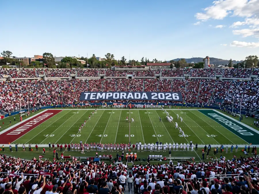 Estadio de fútbol americano universitario abarrotado de aficionados durante el saque inicial de un partido NCAAF